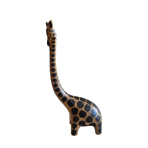 Hand-Carved Wooden Giraffe Figurine With Long Neck & Black Spots 6 Inches Tall U - Picture 14 of 16